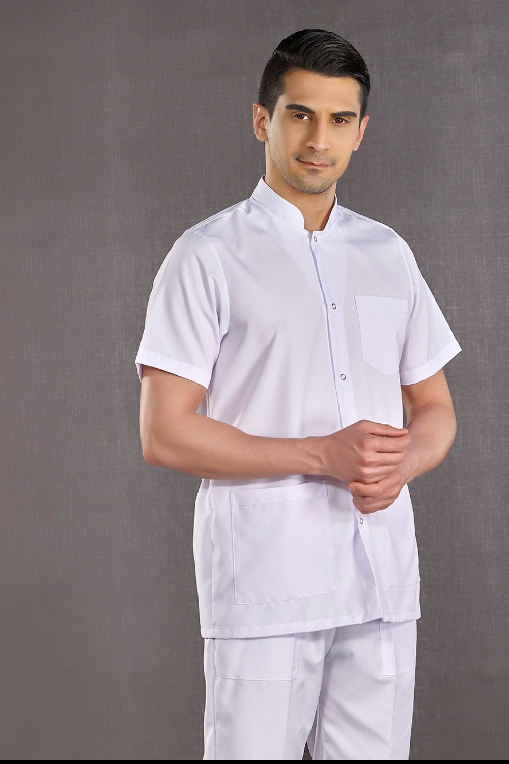 Man Straight Collar Short Slave Lab Coat