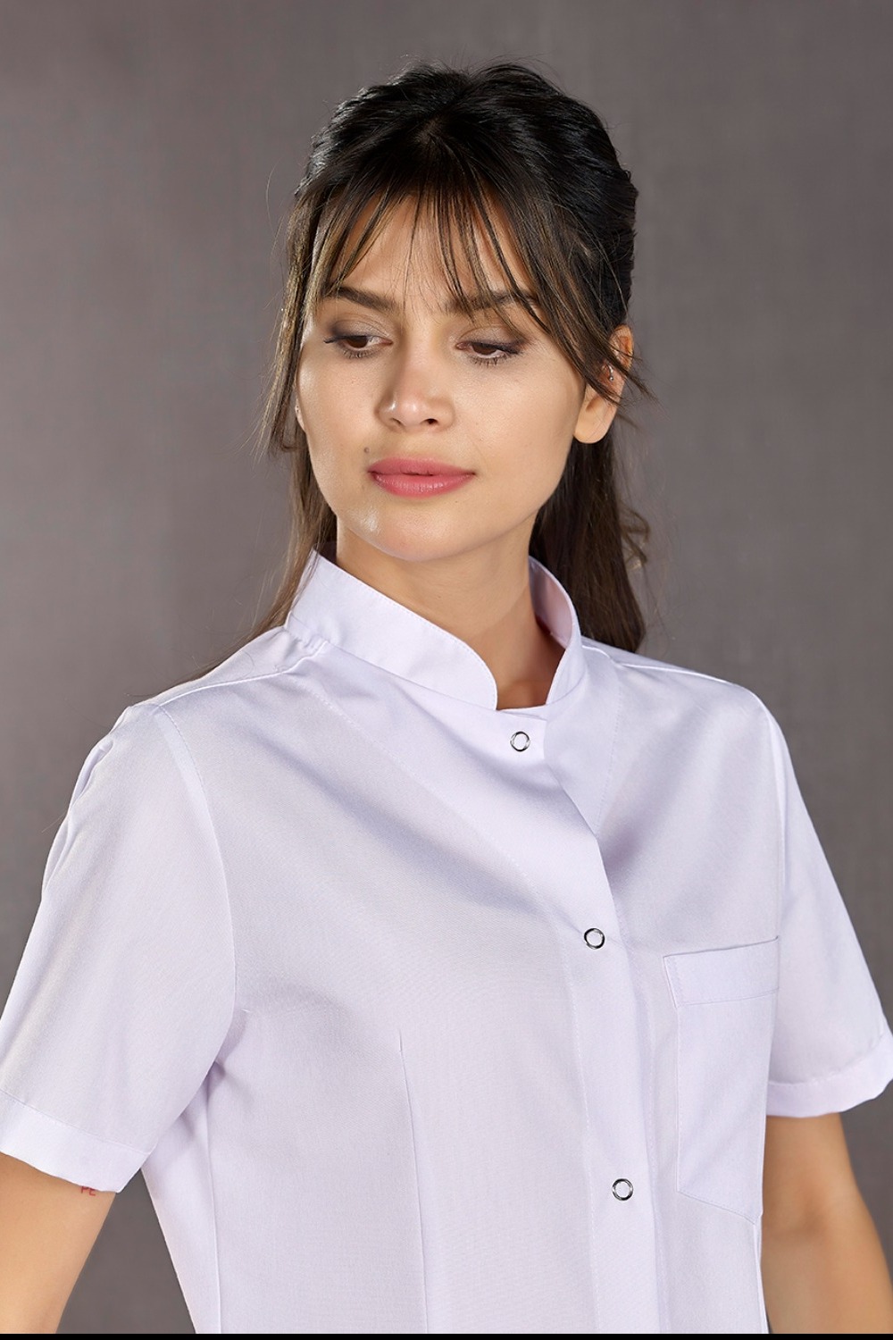 Woman Straight Collar Short Slave Lab Coat