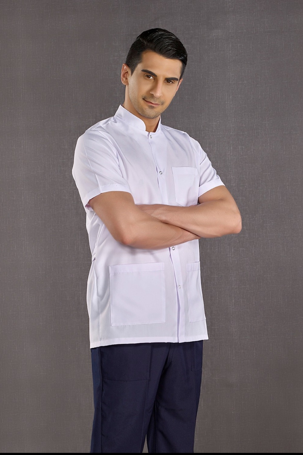 Man Straight Collar Short Slave Lab Coat