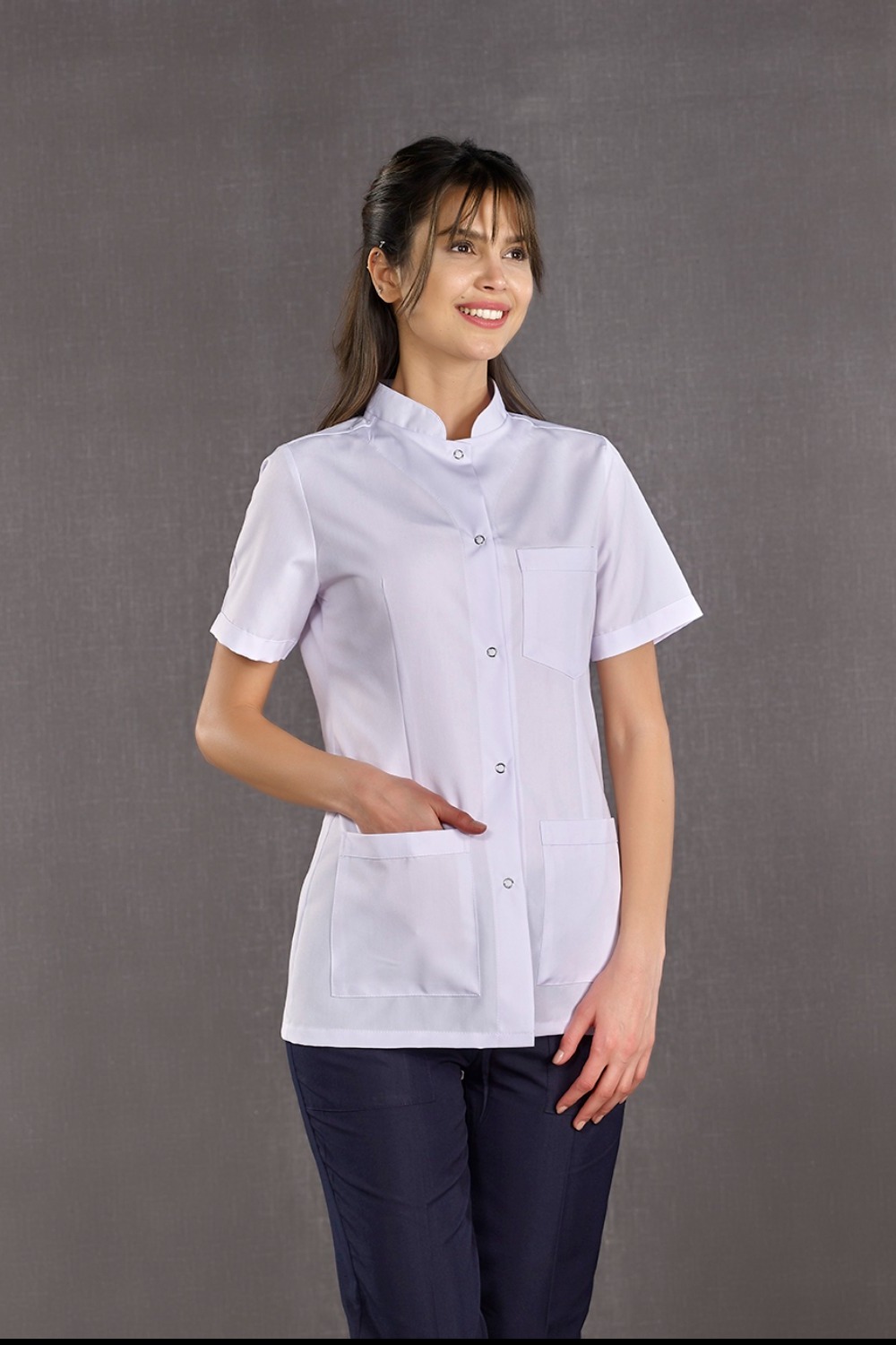 Woman Straight Collar Short Slave Lab Coat