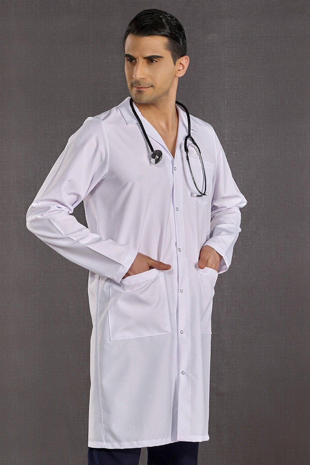 Man Classic Collar Long Lab Coat