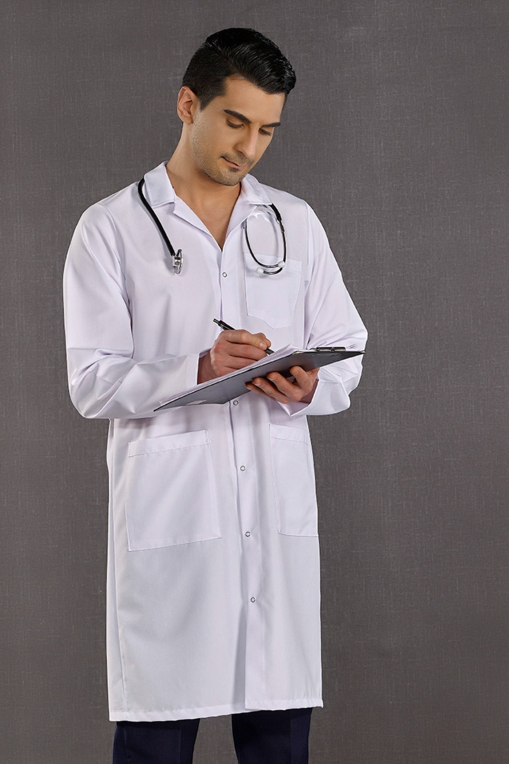 Man Classic Collar Long Lab Coat