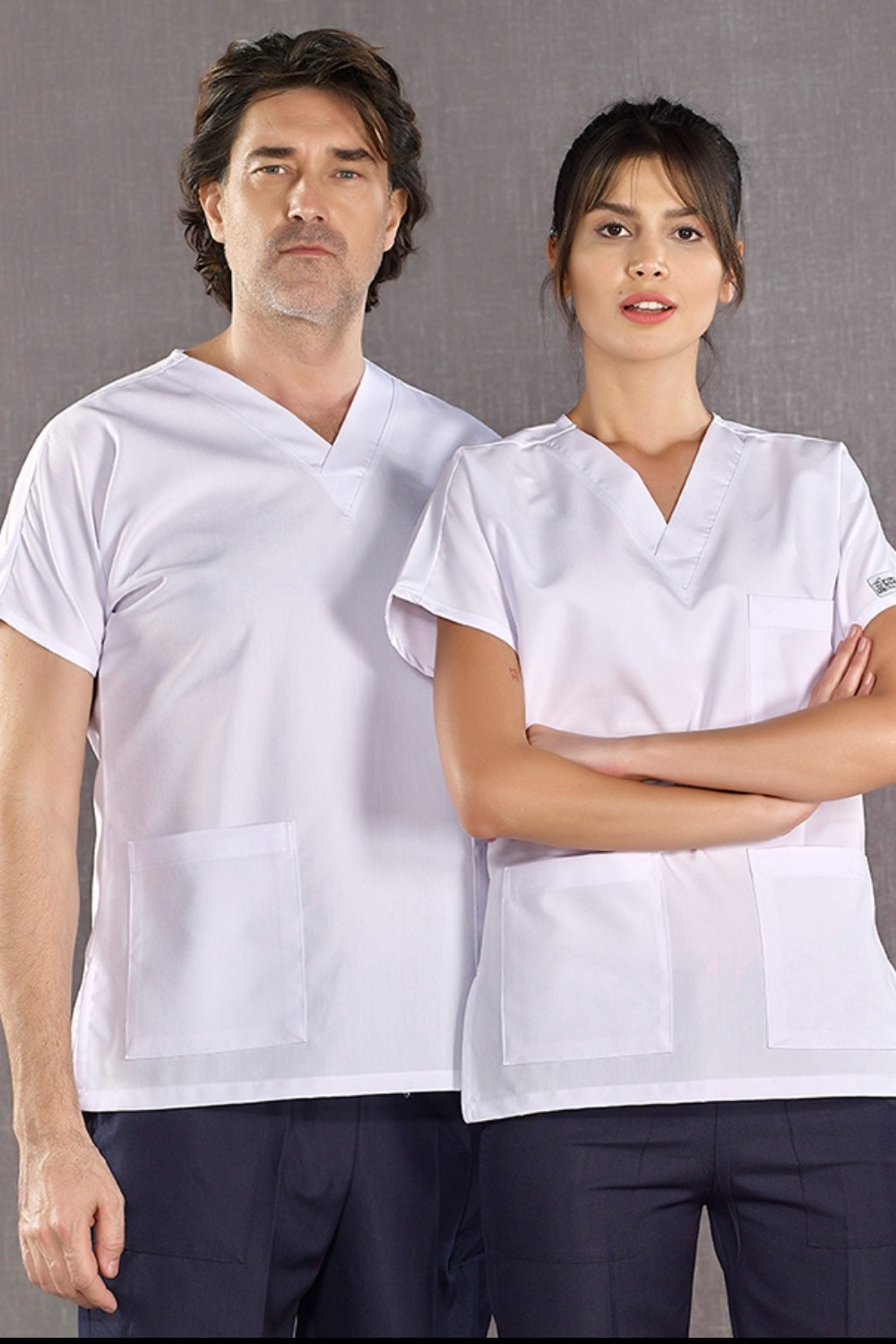 White Top & Navy Pant Scrub
