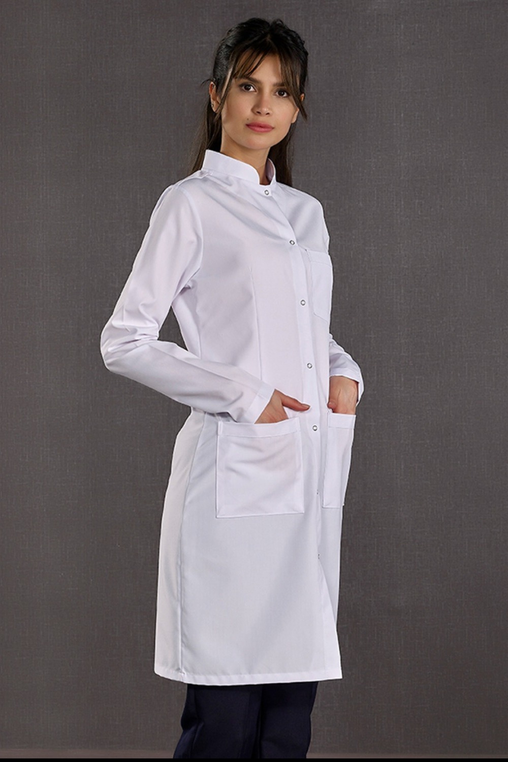 Woman Straight Collar Long Lab Coat