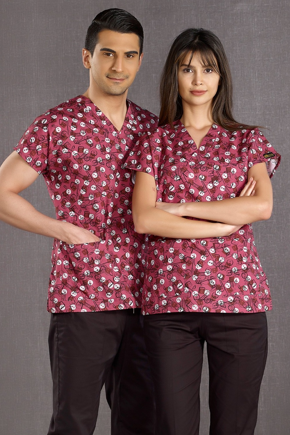 Patterned Woman And Men Scrubs Tops