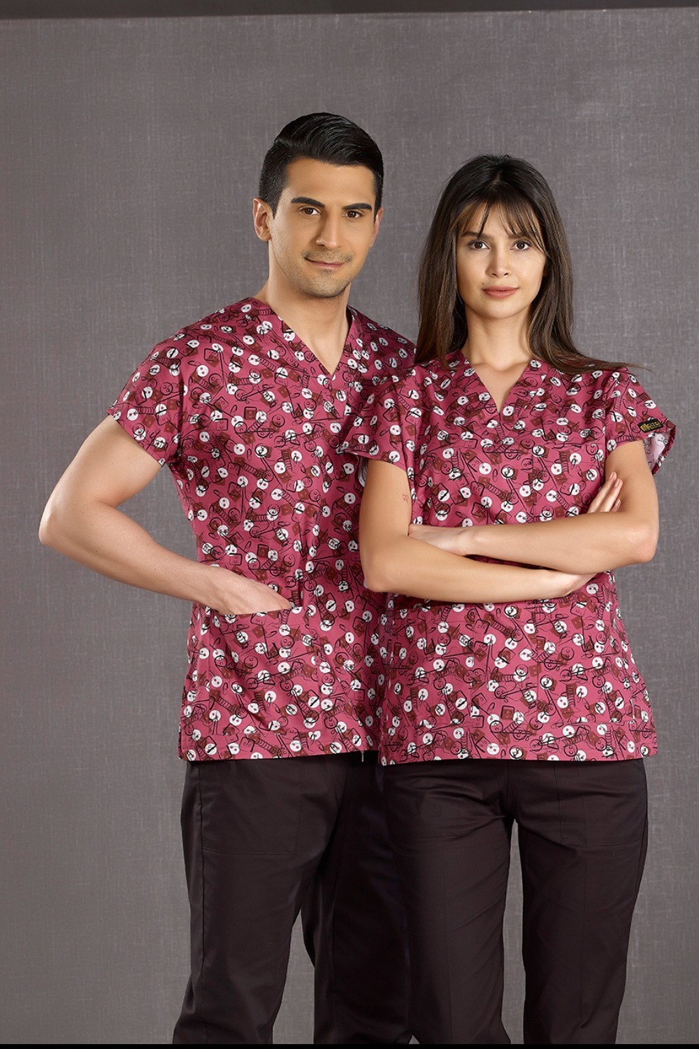 Patterned Woman And Men Scrubs	