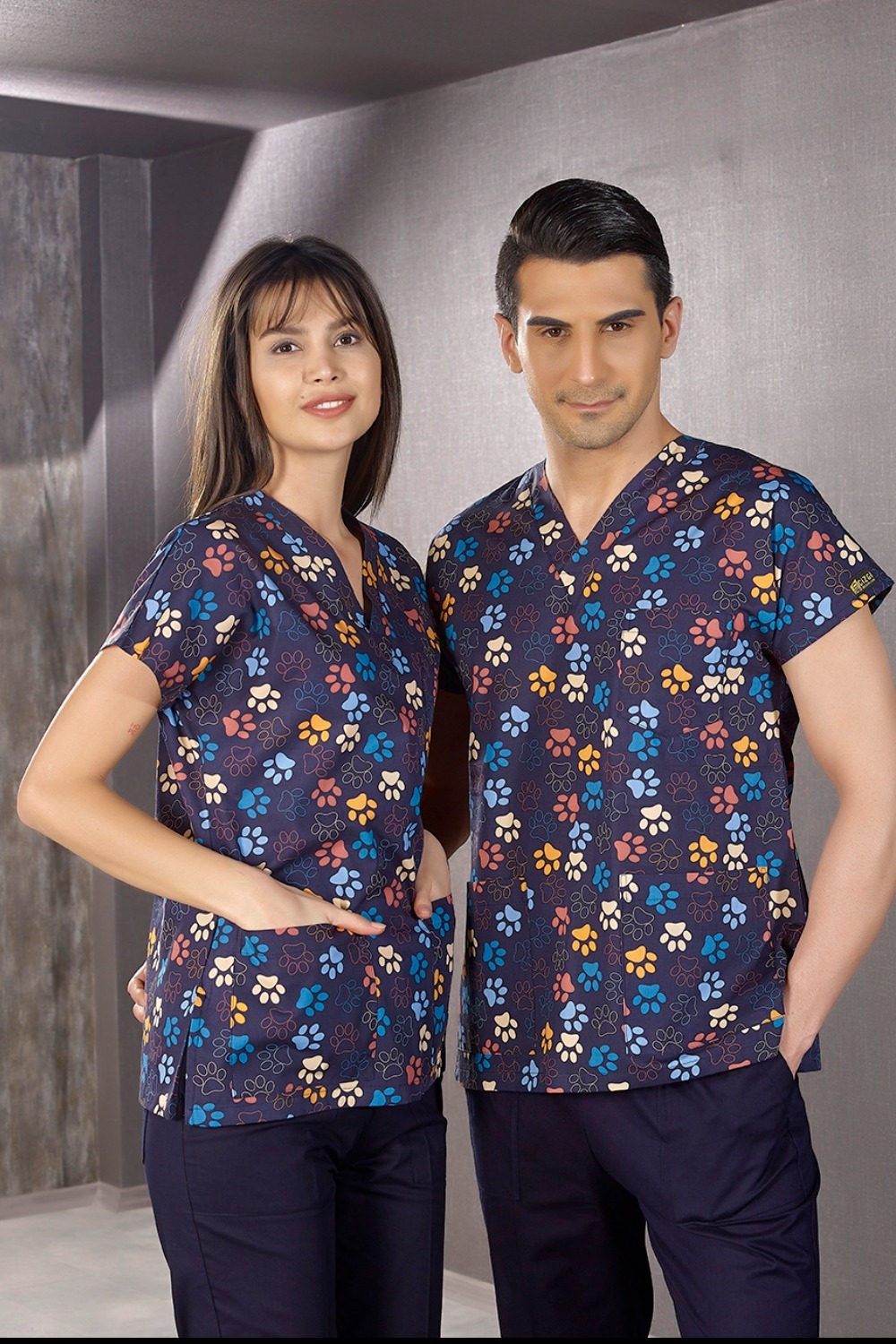 Patterned Woman And Men Scrubs	