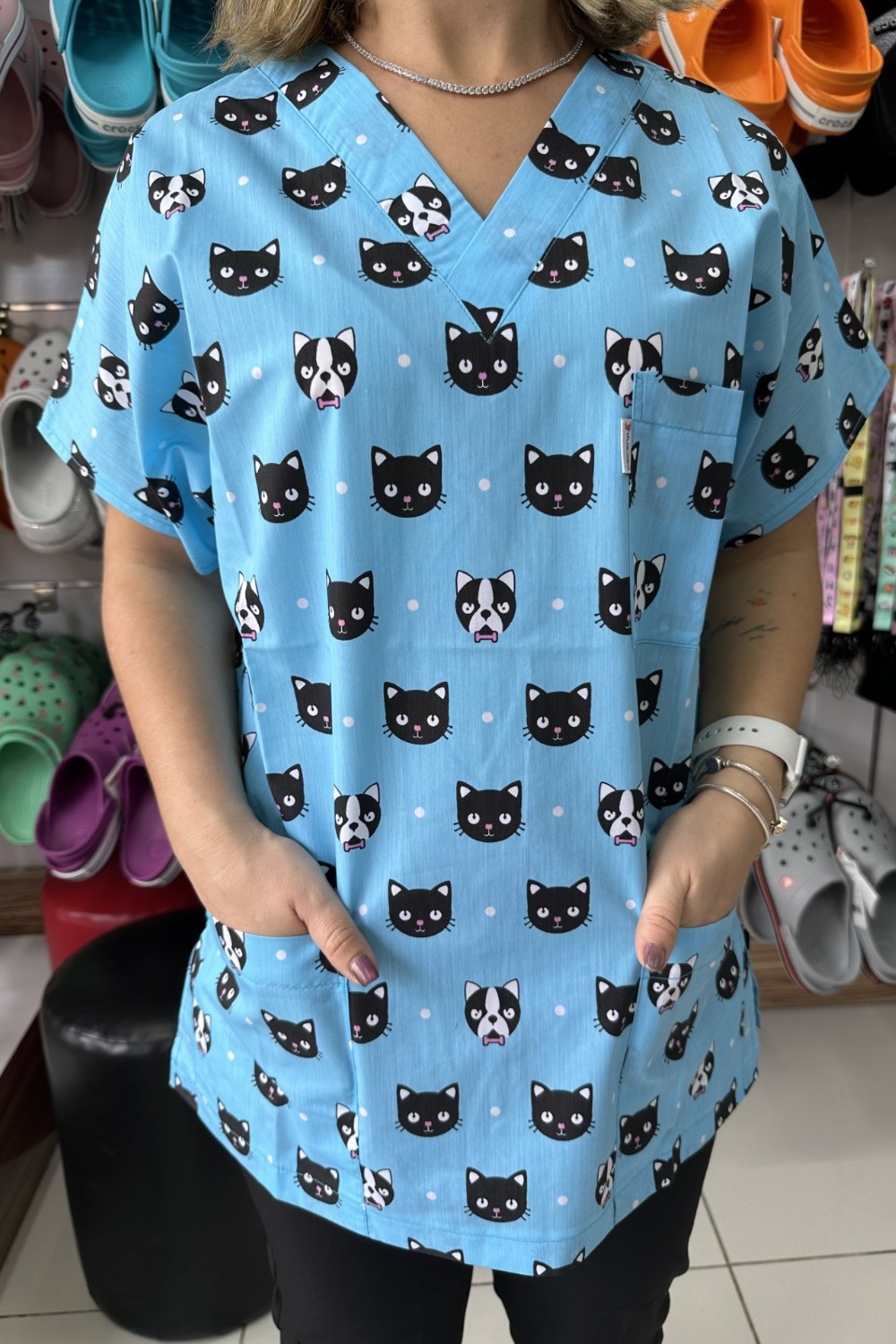 Mavi Kedi Desenli Üst