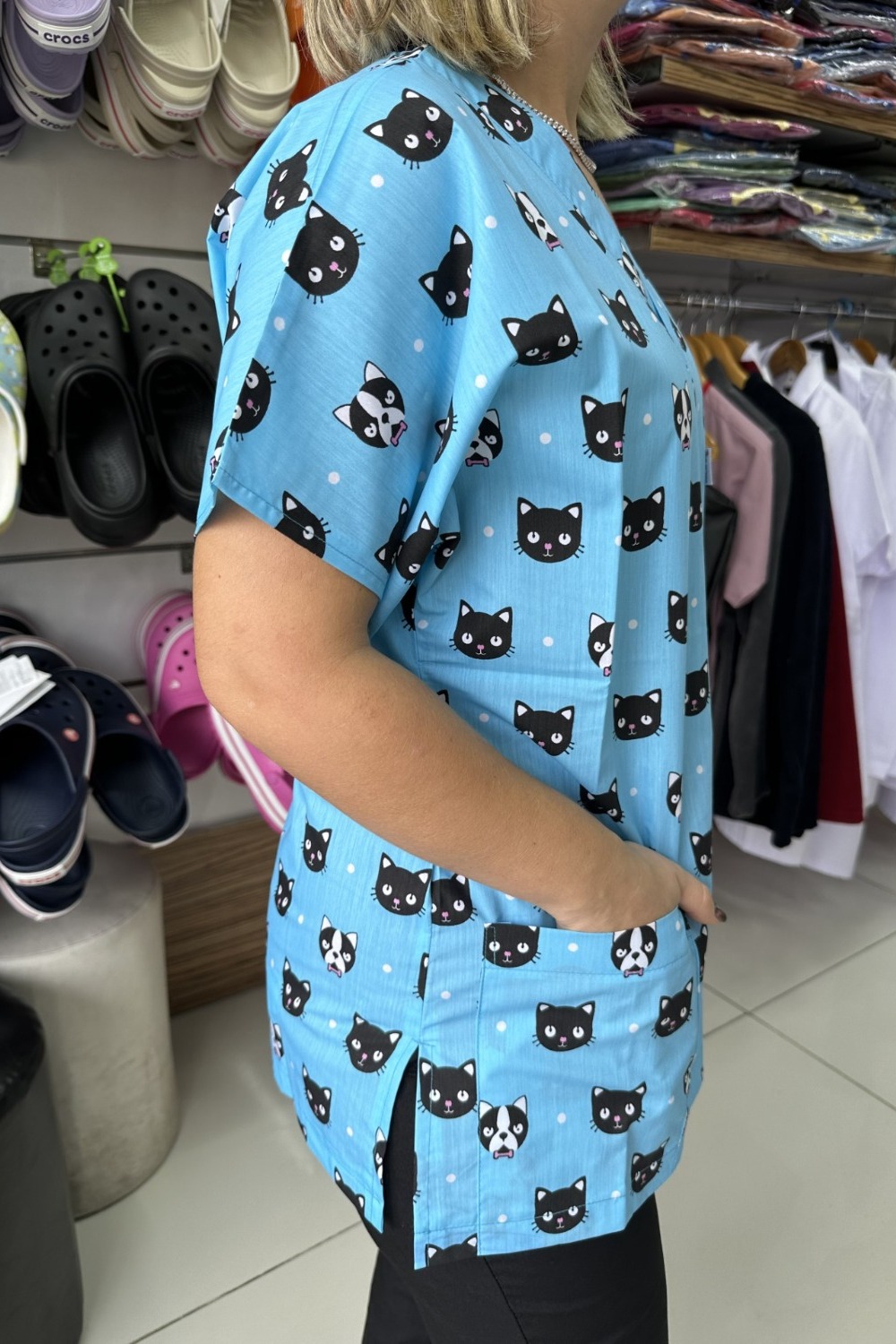 Mavi Kedi Desenli Üst