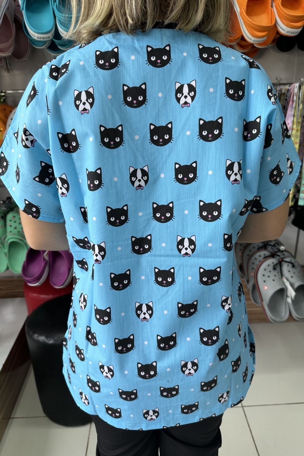 Mavi Kedi Desenli Üst